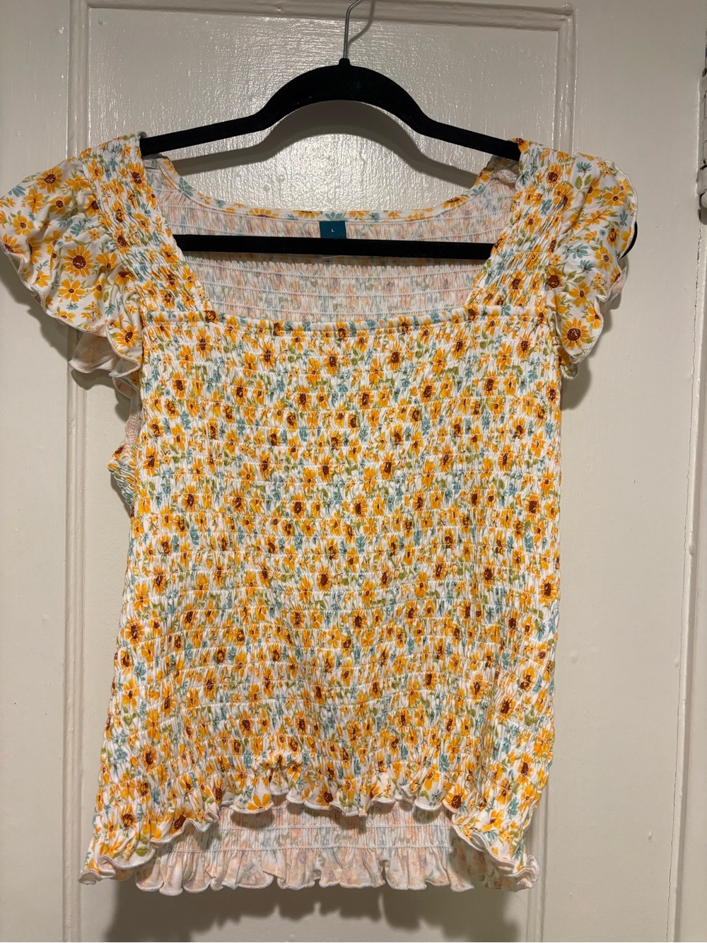 Old Navy Yellow Sunflower Smocked Square-Neck Crop Top